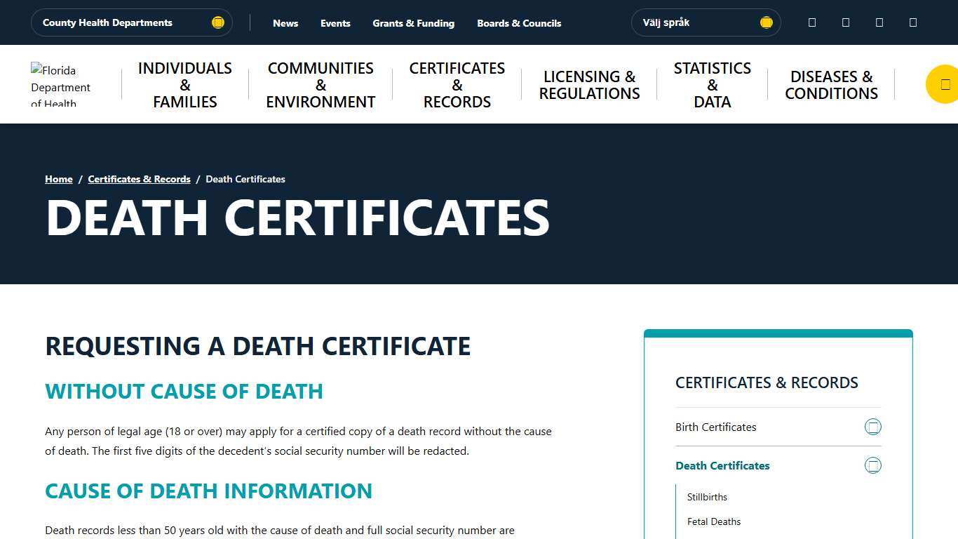 Death Certificates - Florida Department of Health